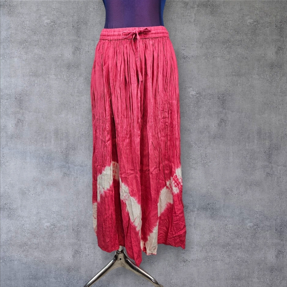 NWT Unity Pink & White Tie Dye Crinkle Peasant Skirt One Size Women's Plus E32